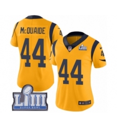 Women's Nike Los Angeles Rams #44 Jacob McQuaide Limited Gold Rush Vapor Untouchable Super Bowl LIII Bound NFL Jersey