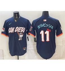 Men's San Diego Padres X Hello Kitty #11 ダルビッシュ Obsidian 2026 City Connect Stadium Stitched Baseball Jersey