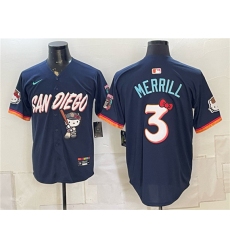 Men's San Diego Padres X Hello Kitty #3 Jackson Merrill Obsidian 2026 City Connect Stadium Stitched Baseball Jersey