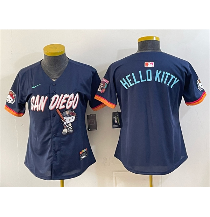 Women's San Diego Padres X Hello Kitty Obsidian 2026 City Connect Stadium Stitched Baseball Jersey(Run Small)