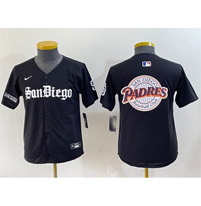 Youth San Diego Padres Team Big Logo Black Gothic Edition Vapor Limited Stitched Baseball Jersey