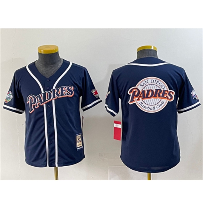 Youth San Diego Padres Team Big Logo Navy Throwback With Stitched Baseball Jersey