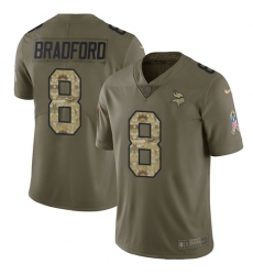 Youth Nike Minnesota Vikings #8 Sam Bradford Limited Olive/Camo 2017 Salute to Service NFL Jersey
