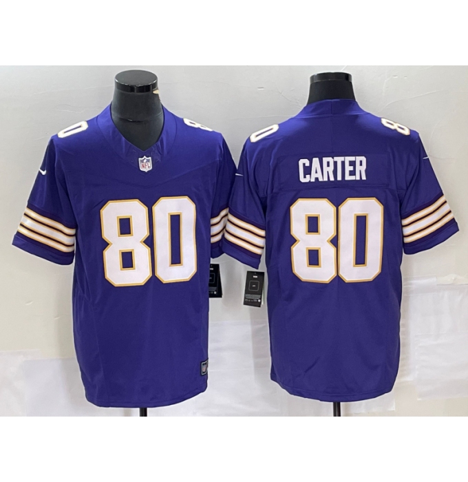 Men's Nike Minnesota Vikings #80 Cris Carter Purple 2023 F.U.S.E. Vapor Limited Throwback Stitched Jersey