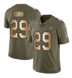 Men's Nike New Orleans Saints #29 John Kuhn Limited Olive/Gold 2017 Salute to Service NFL Jersey