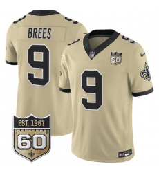 Men's New Orleans Saints #9 Drew Brees Gold 2026 F.U.S.E 60th Anniversary Vapor Limited Football Stitched Jersey