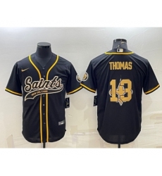 Men's New Orleans Saints #13 Michael Thomas Black Team Big Logo With Patch Cool Base Stitched Baseball Jersey