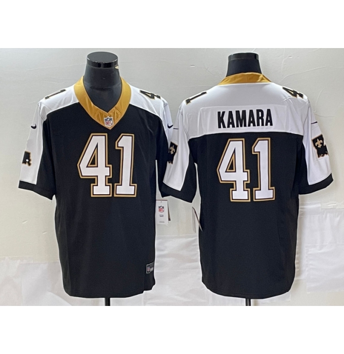 Men's Nike New Orleans Saints #41 Alvin Kamara Black-White 2023 F.U.S.E. Vapor Untouchable Stitched Football Jersey