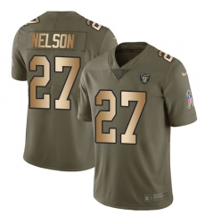 Youth Nike Oakland Raiders #27 Reggie Nelson Limited Olive/Gold 2017 Salute to Service NFL Jersey
