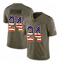Men's Nike Oakland Raiders #24 Willie Brown Limited Olive/USA Flag 2017 Salute to Service NFL Jersey