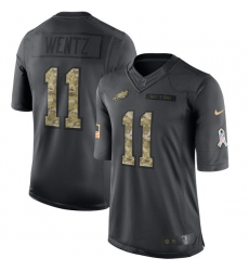 Men's Nike Philadelphia Eagles #11 Carson Wentz Limited Black 2016 Salute to Service NFL Jersey