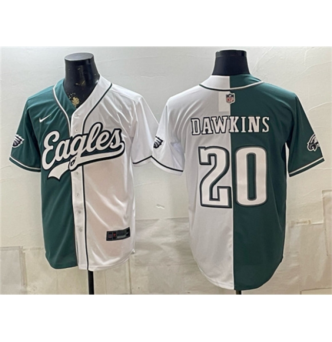Men's Philadelphia Eagles #20 Brian Dawkins Green White Split Stitched Jersey