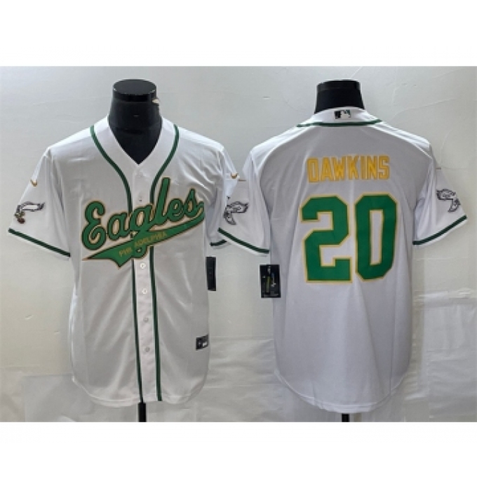 Men's Philadelphia Eagles #20 Brian Dawkins White Gold Cool Base Stitched Baseball Jersey