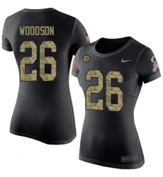 Women's Nike Pittsburgh Steelers #26 Rod Woodson Black Camo Salute to Service T-Shirt