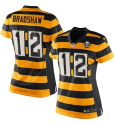 Women's Nike Pittsburgh Steelers #12 Terry Bradshaw Limited Yellow/Black Alternate 80TH Anniversary Throwback NFL Jersey