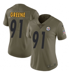Women's Nike Pittsburgh Steelers #91 Kevin Greene Limited Olive 2017 Salute to Service NFL Jersey