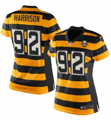 Women's Nike Pittsburgh Steelers #92 James Harrison Game Yellow/Black Alternate 80TH Anniversary Throwback NFL Jersey