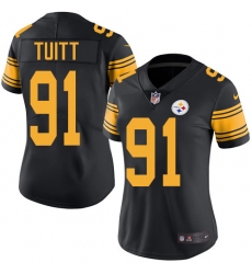 Women's Nike Pittsburgh Steelers #91 Stephon Tuitt Limited Black Rush Vapor Untouchable NFL Jersey
