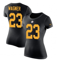 Women's Nike Pittsburgh Steelers #23 Mike Wagner Black Rush Pride Name & Number T-Shirt