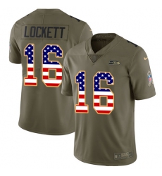 Men's Nike Seattle Seahawks #16 Tyler Lockett Limited Olive/USA Flag 2017 Salute to Service NFL Jersey