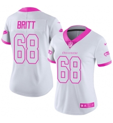 Women's Nike Seattle Seahawks #68 Justin Britt Limited White/Pink Rush Fashion NFL Jersey