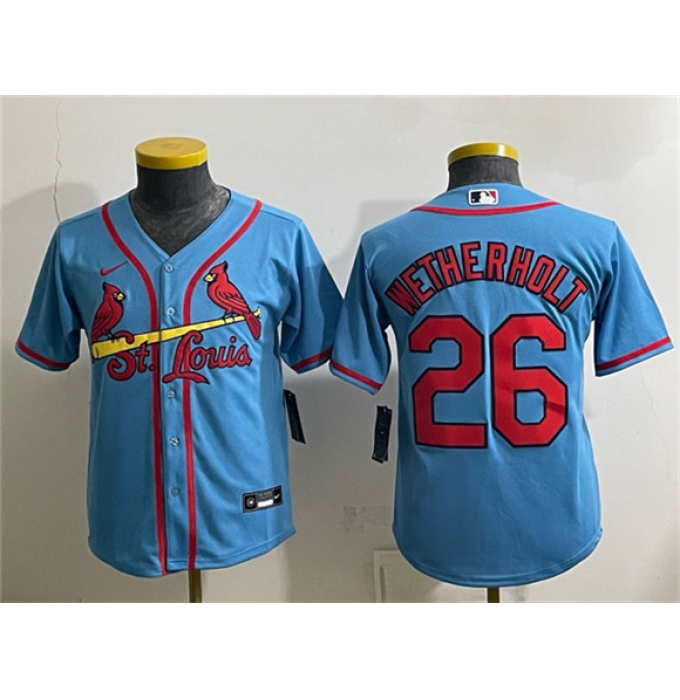 Youth St. Louis Cardinals #26 JJ Wetherholt Blue Cool Base Stitched Baseball Jersey