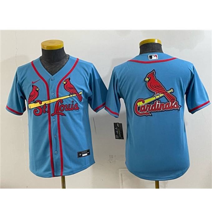 Youth St. Louis Cardinals Team Big Logo Blue Cool Base Stitched Baseball Jersey