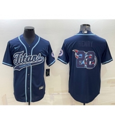 Men's Tennessee Titans #22 Derrick Henry Navy Team Big Logo With Patch Cool Base Stitched Baseball Jersey