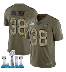Men's Nike New England Patriots #38 Brandon Bolden Limited Olive/Camo 2017 Salute to Service Super Bowl LII NFL Jersey