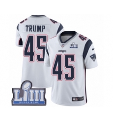 Men's Nike New England Patriots #45 Donald Trump White Vapor Untouchable Limited Player Super Bowl LIII Bound NFL Jersey
