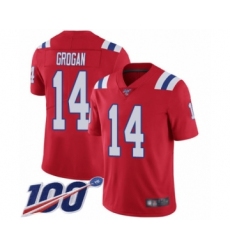 Men's New England Patriots #14 Steve Grogan Red Alternate Vapor Untouchable Limited Player 100th Season Football Jersey