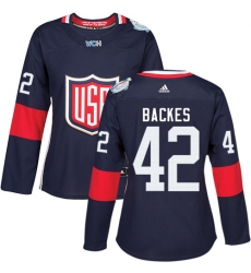 Women's Adidas Team USA #42 David Backes Premier Navy Blue Away 2016 World Cup Hockey Jersey