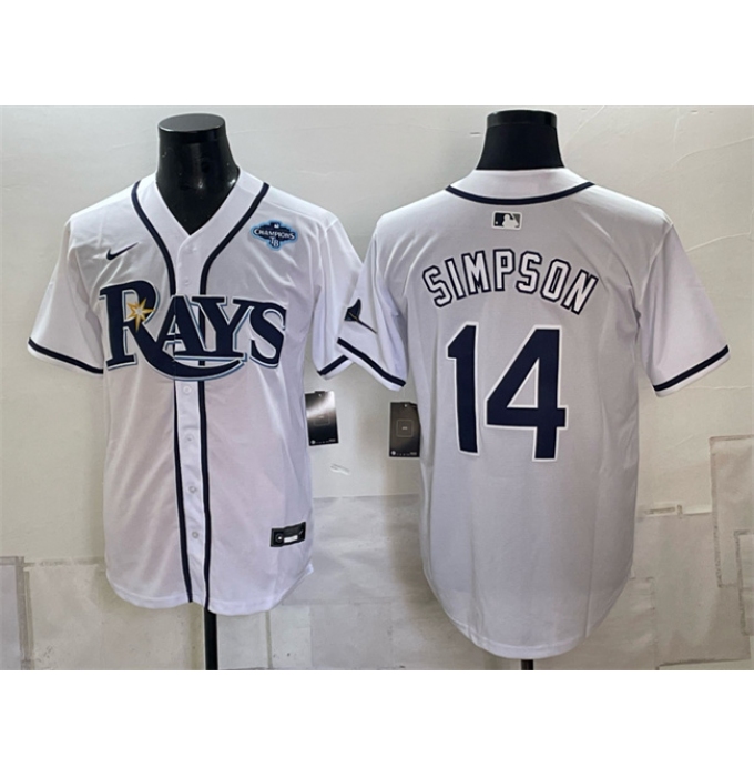 Men's Tampa Bay Rays #14 Chandler Simpson White Gray 2026 AL East Champions Vapor Limited Stitched Baseball Jersey