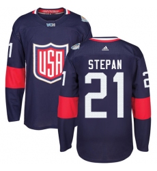 Youth Adidas Team USA #21 Derek Stepan Authentic Navy Blue Away 2016 World Cup Ice Hockey Jersey