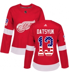Women's Adidas Detroit Red Wings #13 Pavel Datsyuk Authentic Red USA Flag Fashion NHL Jersey