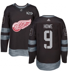 Men's Adidas Detroit Red Wings #9 Gordie Howe Authentic Black 1917-2017 100th Anniversary NHL Jersey