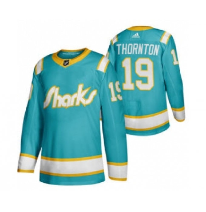 Men's San Jose Sharks #19 Joe Thornton 2020 Throwback Authentic Player Hockey Jersey
