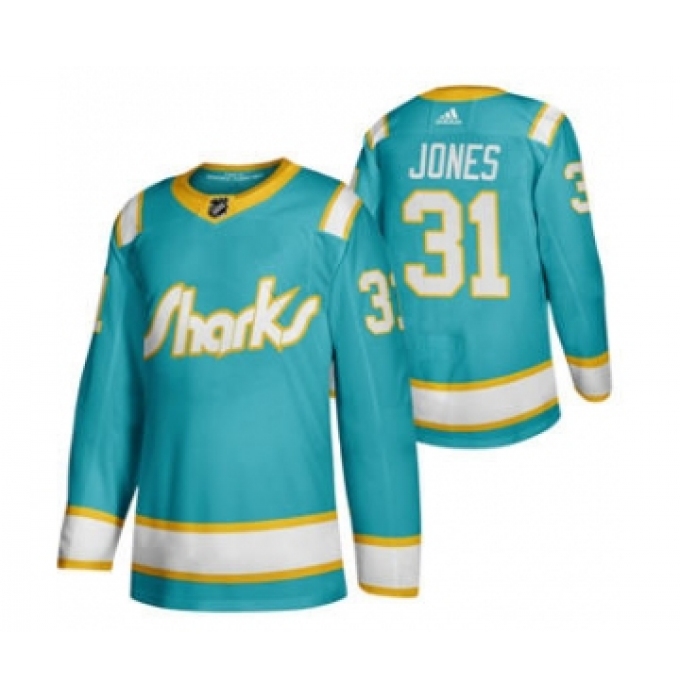 Men's San Jose Sharks #31 Martin Jones 2020 Throwback Authentic Player Hockey Jersey