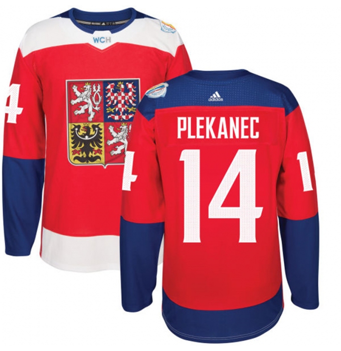 Men's Adidas Team Czech Republic #14 Tomas Plekanec Authentic Red Away 2016 World Cup of Hockey Jersey