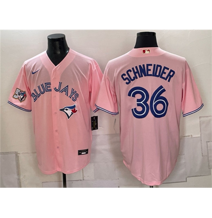 Men's Toronto Blue Jays #36 Davis Schneider Pink 50 Seasons Stitched Baseball Jersey