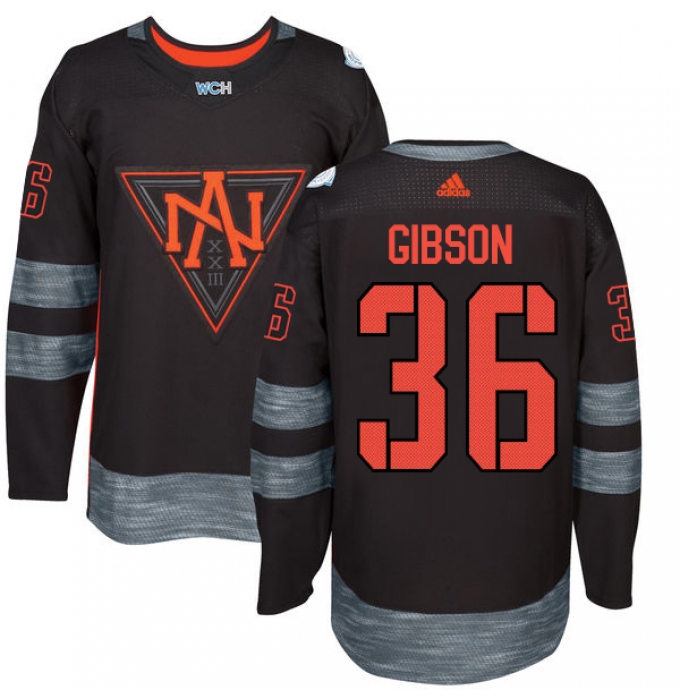 Men's Adidas Team North America #36 John Gibson Authentic Black Away 2016 World Cup of Hockey Jersey