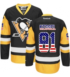 Men's Reebok Pittsburgh Penguins #81 Phil Kessel Premier Black/Gold USA Flag Fashion NHL Jersey