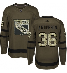 Youth Adidas New York Rangers #36 Glenn Anderson Premier Green Salute to Service NHL Jersey