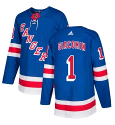 Men's Adidas New York Rangers #1 Eddie Giacomin Authentic Royal Blue Home NHL Jersey