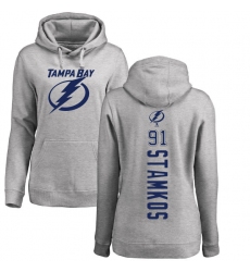 NHL Women's Adidas Tampa Bay Lightning #91 Steven Stamkos Ash Backer Pullover Hoodie