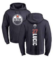 NHL Adidas Edmonton Oilers #27 Milan Lucic Navy Blue Backer Pullover Hoodie