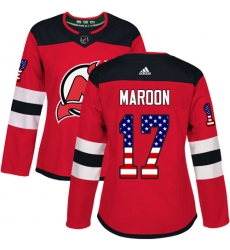 Women's Adidas New Jersey Devils #17 Patrick Maroon Authentic Red USA Flag Fashion NHL Jersey