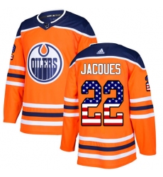 Men's Adidas Edmonton Oilers #22 Jean-Francois Jacques Authentic Orange USA Flag Fashion NHL Jersey