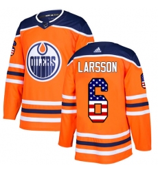Men's Adidas Edmonton Oilers #6 Adam Larsson Authentic Orange USA Flag Fashion NHL Jersey