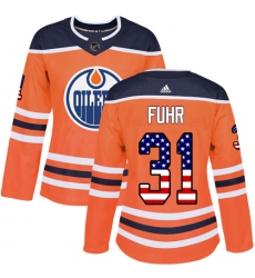 Women's Adidas Edmonton Oilers #31 Grant Fuhr Authentic Orange USA Flag Fashion NHL Jersey